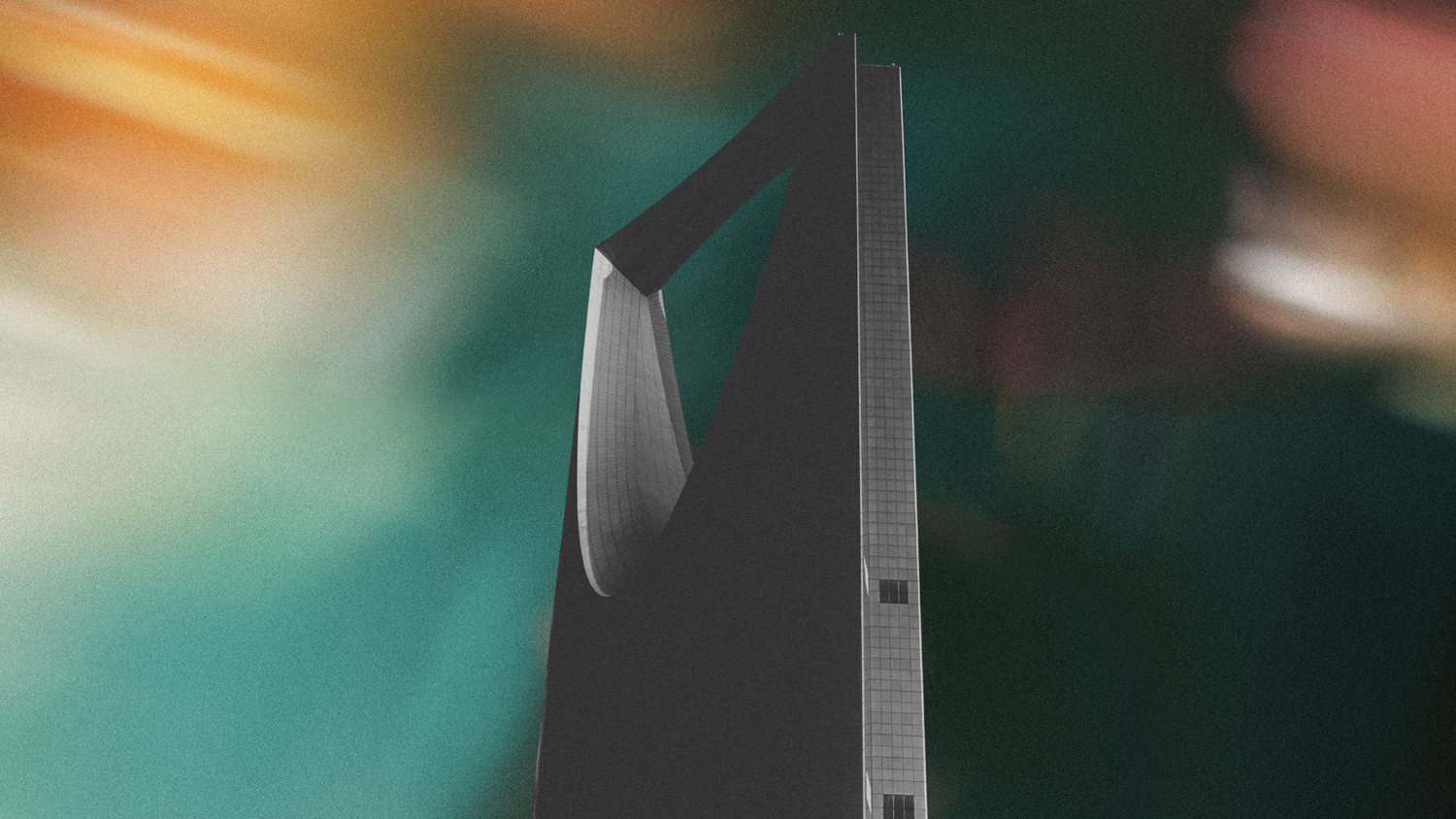 Kingdom Centre Tower in Riyadh with an abstract colorful background, used as a header image on Creative Hospitality’s website.
